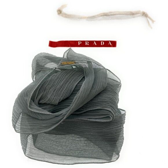 Damaged Excellent Condition Baby Blue Prada Chiffon Headband with Gold Logo